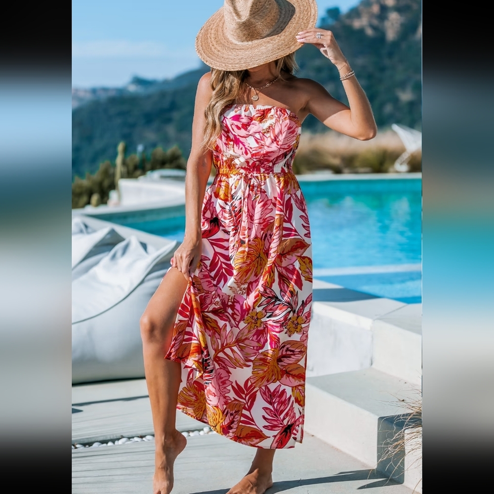 Cupshe Floral Strapless Maxi Dress S